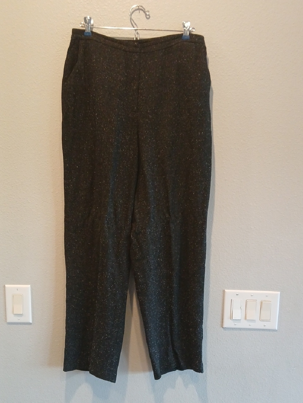 Eileen fisher medium petite Women's Black Speckled Knit Pull-On Pants trousers